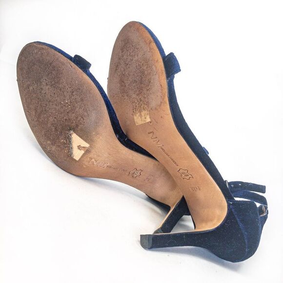 Neiman Marcus Blue Velvet Strappy Stiletto Sandals Heels Sz 8.5M - Picture 7 of 10